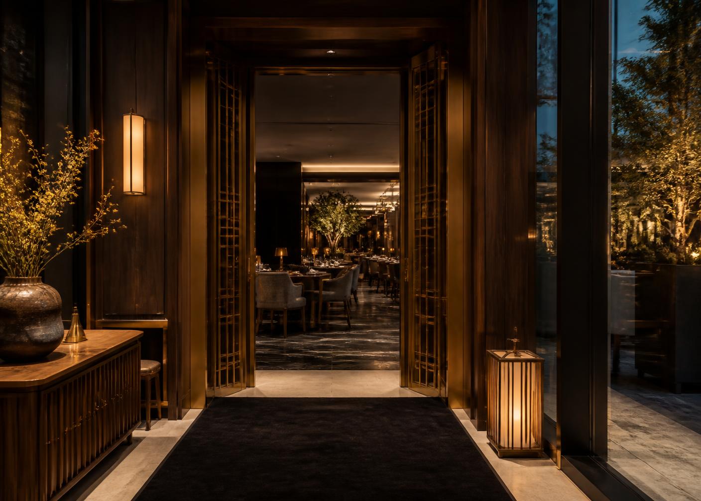 Ingresso di un ristorante elegante con passatoia su misura