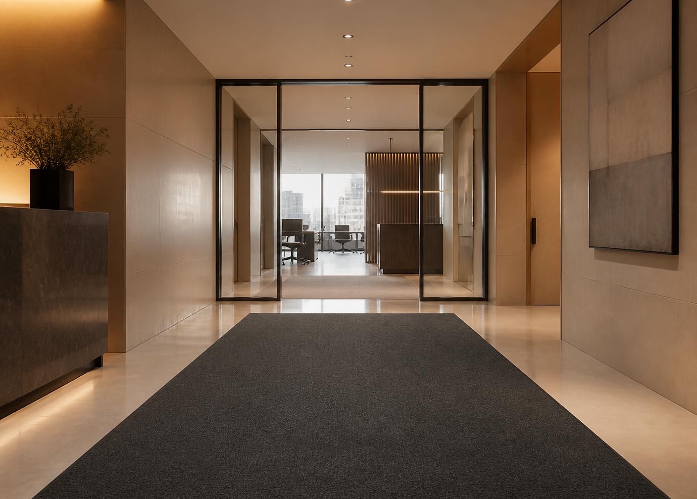 Corridoio d'ingresso di uno studio professionale con tappeto tecnico