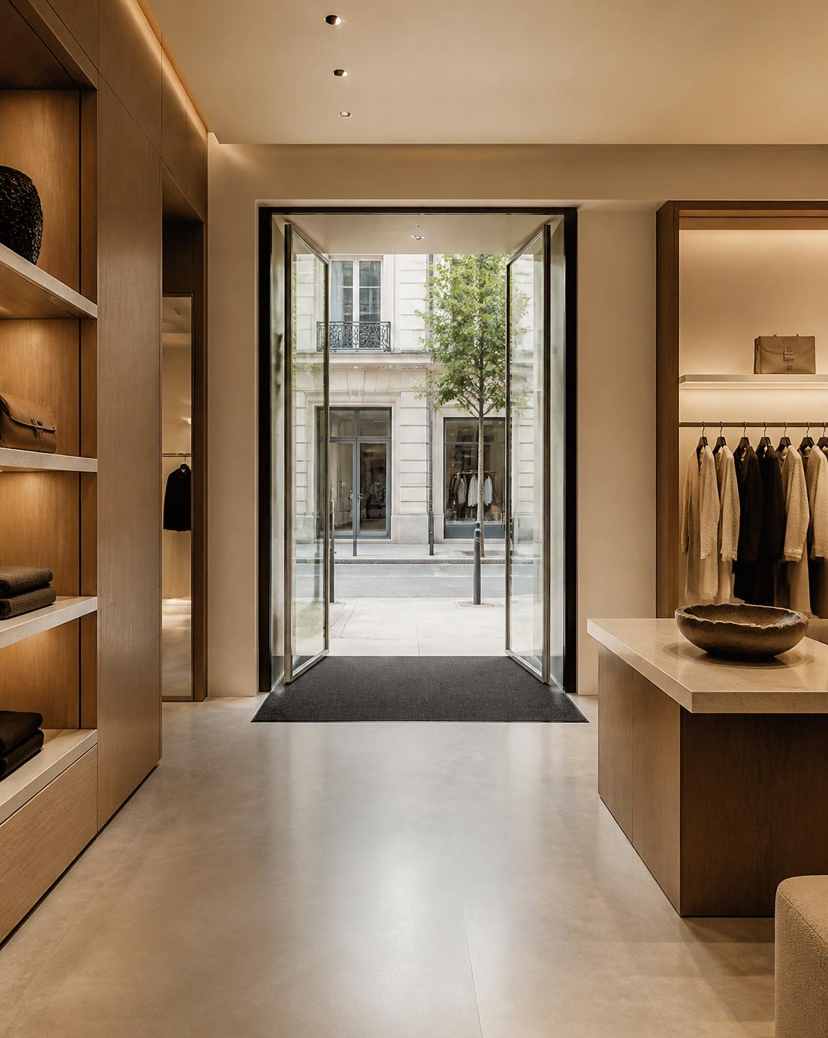 Ingresso di una boutique di moda con tappeto d'ingresso su misura